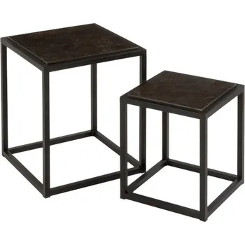 Konferenční stolek 2 černé kovové odkládací stolky Lowy - 39*39*46 cm