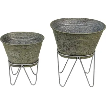 Stojan na květiny 2ks dekorační plechový antik obal na květináč - 46*38*26/56 / 37*31*23/43 cm