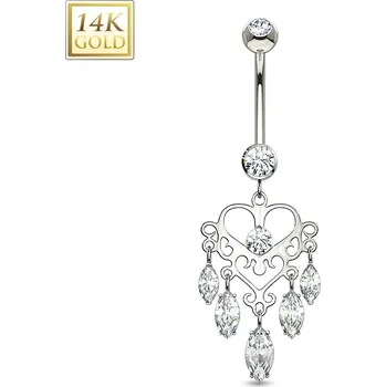 Piercing Šperky4U Zlatý visací piercing do pupíku, Au 585/1000 - ZL01084-WG