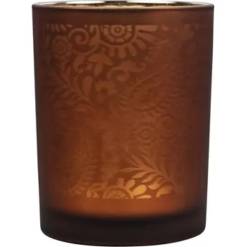 Svícen Oranžovo stříbrný skleněný svícen s ornamenty Paisley vel.M - Ø10*12,5cm