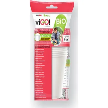 Jednorázové nádobí viGO! Kelímek BIO papírový bílý 250 ml , laminace PLA , 6 ks v PLA sáčku