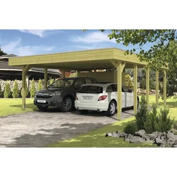 Přístřešek na auto Přístřešek na auto SKAN HOLZ Friesland dvojitý 557 x 708 cm impregnovaný vč. alu plechu a odkládacího prostoru