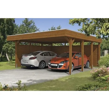 Přístřešek na auto Přístřešek na auto SKAN HOLZ Friesland dvojitý 557 x 555 cm ořech vč. alu plechu a stěn