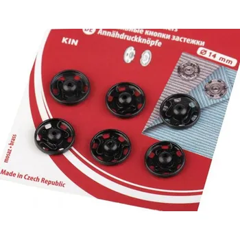 Kovové patentky - knoflíky stiskací přišívací - vel. 5 - na kartě 6 kusů - barva černá