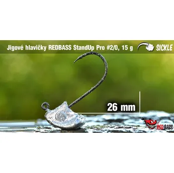 Rybářský háček Red Bass - Neváznoucí jigová hlavička StandUp Pro Sickle 15g / vel. 2/0