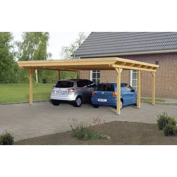 Přístřešek na auto Přístřešek na auto SKAN HOLZ Emsland dvojitý 613 x 604 cm přírodní vč. alu plechu