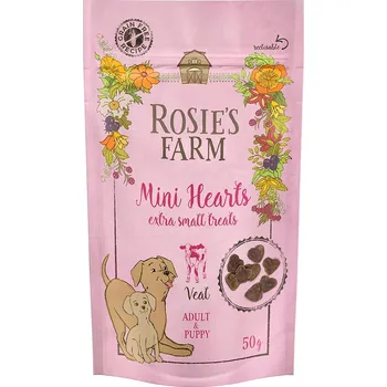 Krmivo pro psa 5x50g Rosie's Farm Puppy & Adult "Mini Hearts" telecí