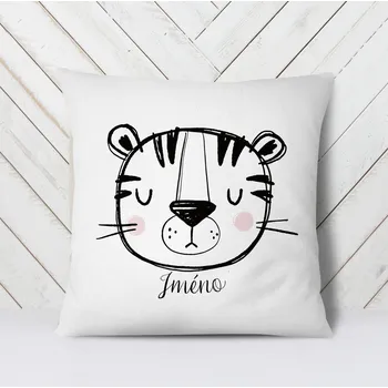 Dekorativní polštářek Domovi Bílý polštář s vlastním jménem Tygr 40x40