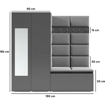 Předsíňová stěna Eka Předsíňová stěna s čalouněnými panely Trinity 8 - Grafit / Tmavá béžová 2305
