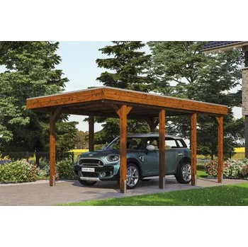 Přístřešek na auto Přístřešek na auto SKAN HOLZ Friesland 314 x 555 cm ořech vč. alu plechu