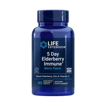 Zdraví Life Extension 5 Day Elderberry Immune Extrakt z černého bezu, zinek a Vitamín C 40 ks, žvýkací tablety