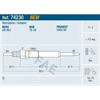 Zapalovací a žhavicí svíčka Žhavicí svíčka FAE 74230