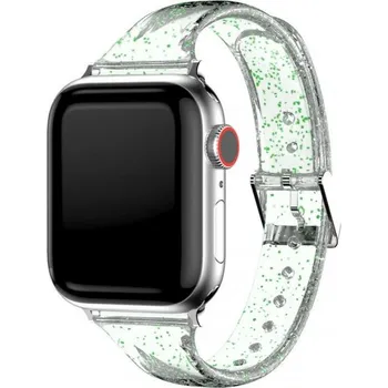 Řemínek na hodinky Transparentní řemínek s flitry pro Apple Watch Ultra 49mm / 46mm / 45mm / 44mm / 42mm - zelený