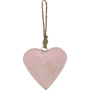 Vánoční ozdoba Clayre & Eef Dekorační srdíčko, kovové růžové 10x10 cm
