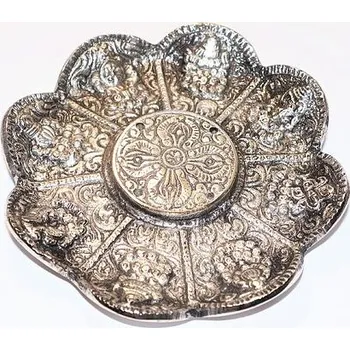 Čajovna Stojánek kov, kulatý, stříbrná patina, květ