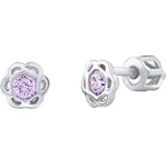 Stříbrné náušnice pecky kytičky Clementina fialové s Brilliance Zirconia dámské i dětské SILVEGOB70399SBDV