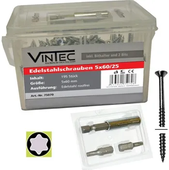 Šroub Vintec Nerezové šrouby 5x60 T25, 195 ks