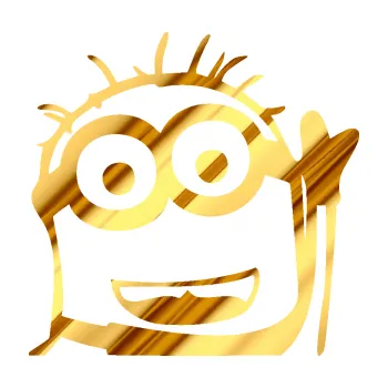 Samolepicí dekorace na vozidlo Mimoň 002 pravá (81 - chrom fólie zlatá zrcadlová) SAMOLEPKA NA AUTO, NÁLEPKA, FÓLIE, POLEP, TUNING, VLASTNÍ TEXT, TISK, AUTOSAMOLEPKY.cz, POLEPY, OBRÁZEK, LOGO, 3D STICKERS