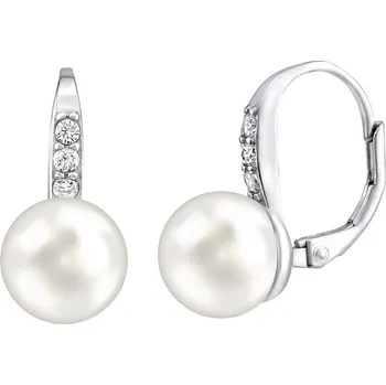Náušnice Stříbrné náušnice s bílou perlou Swarovski® Crystals LPSER0639