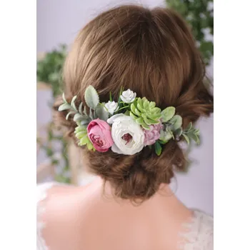 Ozdoba do vlasů B-TOP Hřeben do vlasů s růžovým a bílým květem