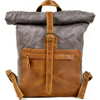 Glara Rolovací plátěný batoh s koženými detaily 820671