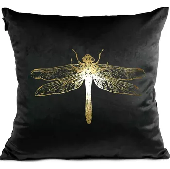 Polštář Polštář DRAGONFLY VELVET - vážka - černý