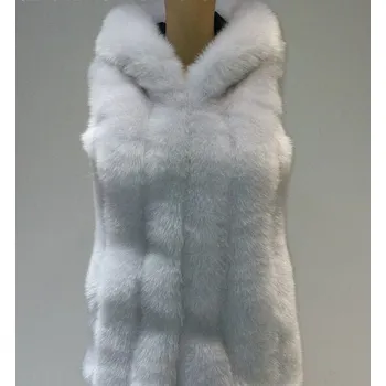 Dámská vesta Zimní kožich bez rukávů chlupatý vesta s kapucí Barva: Bílá, Velikost: 3XL