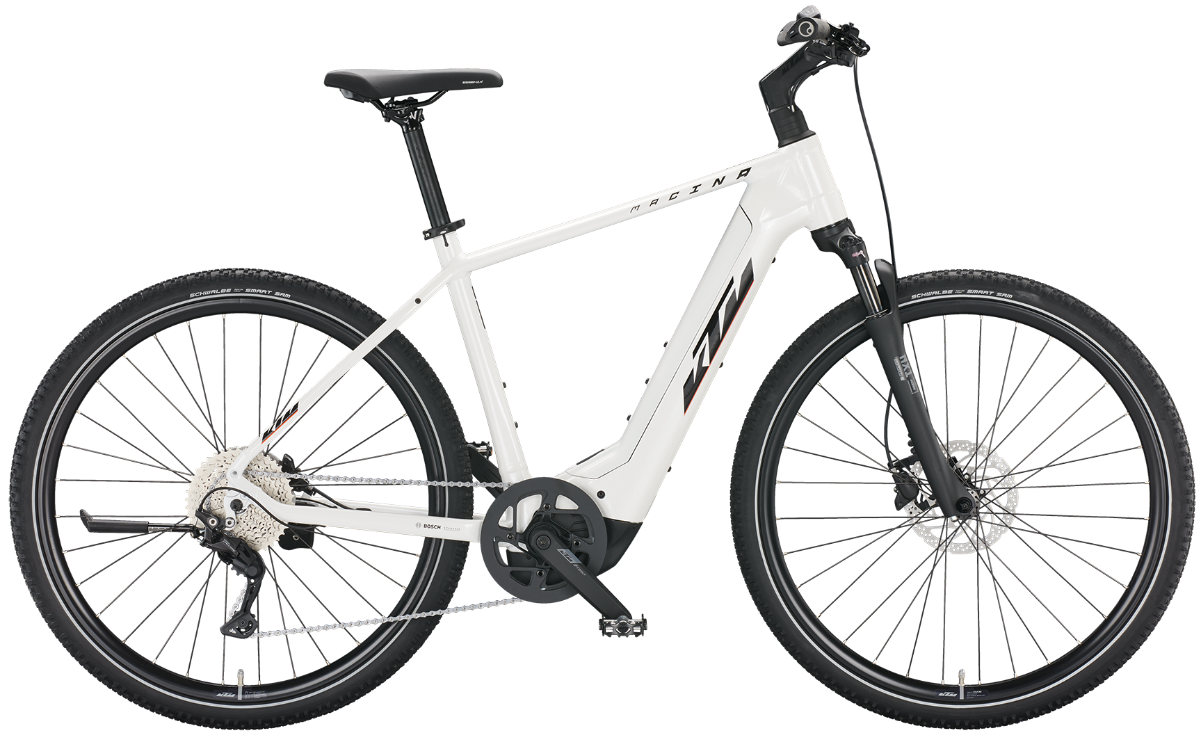 Pánské elektrokolo KTM MACINA CROSS 720 750Wh 2022 metallic white (black+orange) M/51cm