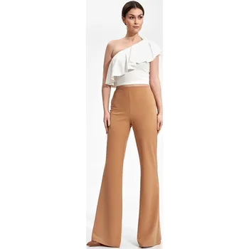 Dámské kalhoty Béžové elegantní zvonové kalhoty M874 Beige Velikost: S