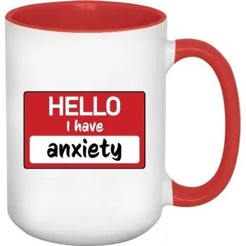 Hrnek velký barevný s potiskem Hello I have anxiety