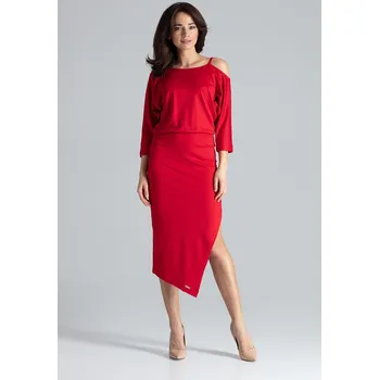 Dámská móda Půvabné šaty s výkrojky na ramenou K479 Red Velikost: L