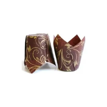 Jednorázové nádobí Papírové košíčky TULIP LILY - Hnědo - zlaté / 20 ks