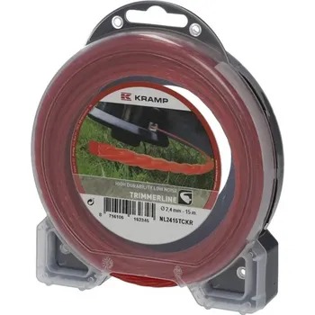 Žací struna spirálová, nízkohlučná, červená, 2,4 mm x 15 m Kramp (KP-NL2415TCKR) (Žací struna Kramp Ø 2,4mm, 15m. Spirálová - nízkohlučná - červená. Speciálně navržený spirálový tvar slouží pro výrazné snížení hlučnosti. Struny se méně zalepují v žací)