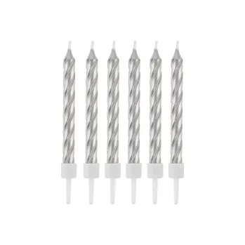 Dortová svíčka Dortové svíčky - Stříbrné točené / se stojánkem