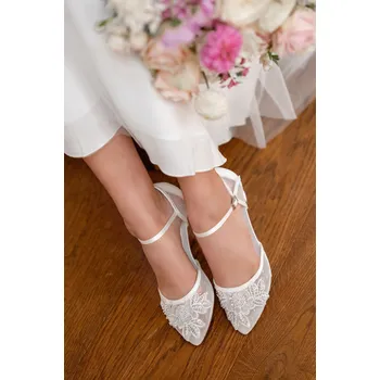 Dámské lodičky StudioAgnesSvatební obuv Polly s krajkou smetanové Barva: IVORY smetanová, Velikost: 42, Materiál: Krajka