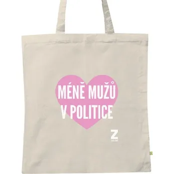 BIO plátěná taška s potiskem MÉNĚ MUŽŮ V POLITICE – bio taška růžová