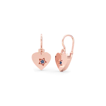 Náušnice SOLUNA STARHEART Půvabné zlaté dětské náušnice srdíčka s tmavě modrými zirkony růžové zlato