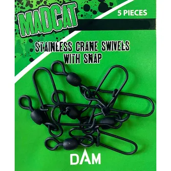 MadCat karabina s obratlíkem Stainless Crane Swivel With Snap 75kg, 5ks (Kvalitní obratlík s pevnou karabinou pro použití při lovu velkých a bojovných ryb.)