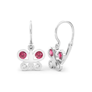 Náušnice SOLUNA PAPILA zlaté dětské náušnice s červenými a čirými zirkony bílé zlato