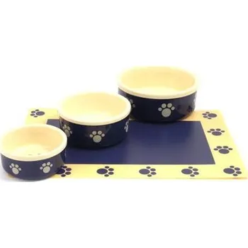 Miska pro psa Miska s tlapkama- modro-béžová 15 cm