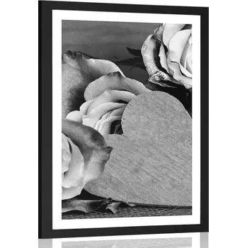 Plakát Dovido Plakát s paspartou valentýnské růže v černobílém provedení