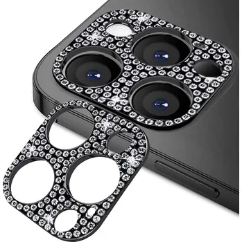 Pouzdro na mobilní telefon Ochranný kovový kryt na fotoaparát s kamínky pro iPhone 12 PRO MAX Barva: Černá