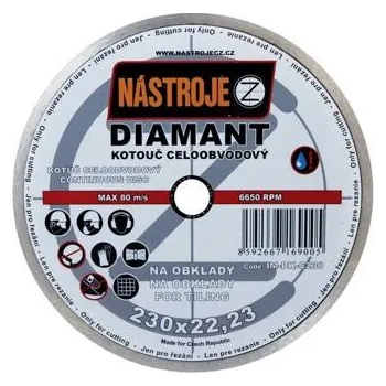 Řezný kotouč NÁSTROJE CZ diamantový kotouč celoobvodový 230*1,6*22,2mm, dlaždice, mramor, porcelán IM-DK-C230