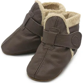 Capáčky CAROZOO Kožené capáčky zimní hnědé 3-4 roky Hnědá 26,5