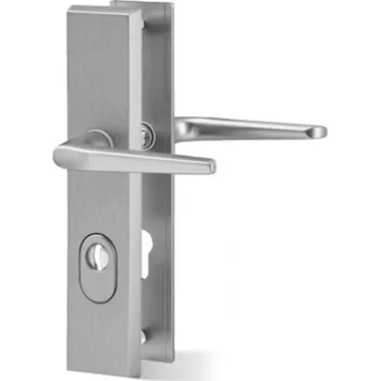 Dveřní kování AC-T SERVIS Bezpečnostní klika ATLAS PLUS efekt nerez - hranaté štítové kování 90 mm Provedení štítu: PZ - fabkový klíč