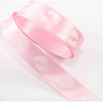 Stuha Saténová stuha s nožičkami - růžová, bílá - šíře 2,5 cm