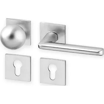 Dveřní kování AC-T SERVIS Dveřní klika BARRA Exclusive broušený chrom - hranatá rozeta Provedení kliky: Koule/klika - levá, Mechanizmus rozety: Kovová konstrukce