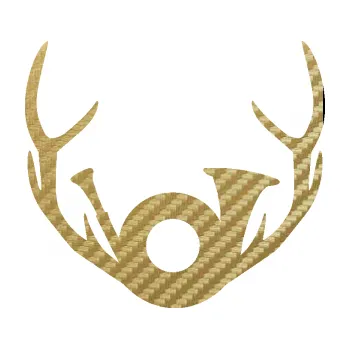 Samolepící dekorace SAMOLEPKA Myslivost 001 pravá parohy a lesní roh (59 - 3D karbon zlatý) NA AUTO, NÁLEPKA, FÓLIE, POLEP, TUNING, VLASTNÍ TEXT, TISK, AUTOSAMOLEPKY.cz, POLEPY, OBRÁZEK, LOGO, SAMOLEPKY