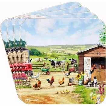 prostírání Leonardo, Anglie Leonardo - Korkové prostírání, dekor Farma se zvířaty 4 ks - 11*11 cm