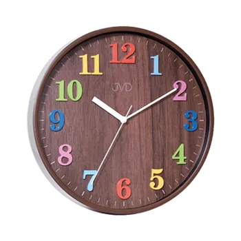 Hodiny Dětské barevené čitelné hodiny v dřevěném dekoru JVD HA49.2 (barevné dětské tiché hodiny)
